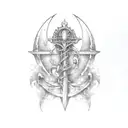 trident with honor courage and commitment engraved in.  tattoo design idea