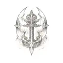 trident with honor courage and commitment engraved in.  tattoo design idea