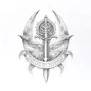trident with honor courage and commitment engraved in.  tattoo design idea