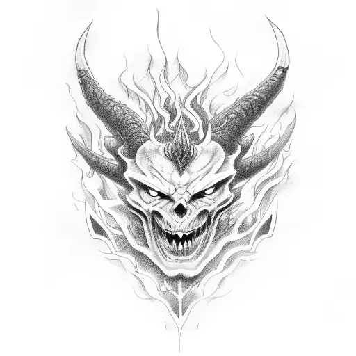 demon in fire tattoo design idea
