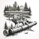  wolves, trees, split log and a train tattoo design idea