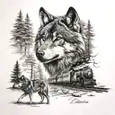  wolves, trees, split log and a train tattoo design idea