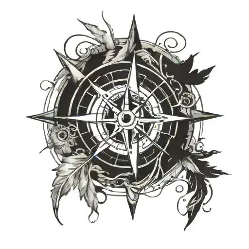 Alaska native art inspired compass with broken roads design tattoo design idea