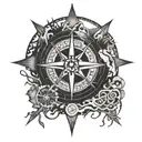 Alaska native art inspired compass with broken roads design tattoo design idea