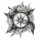 Alaska native art inspired compass with broken roads design tattoo design idea