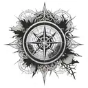 Alaska native art inspired compass with broken roads design tattoo design idea