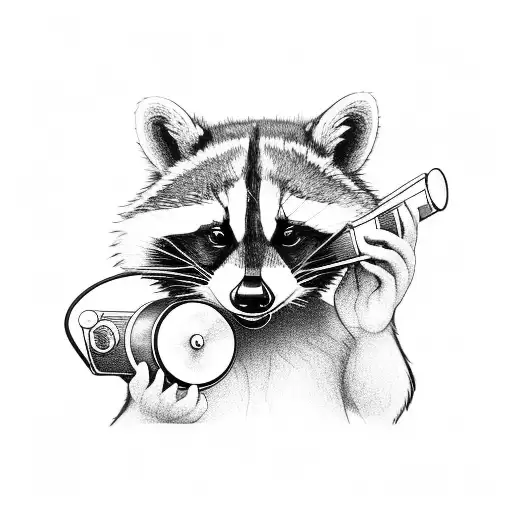 A raccoon playing vinyl records on a black-grey background tattoo design idea