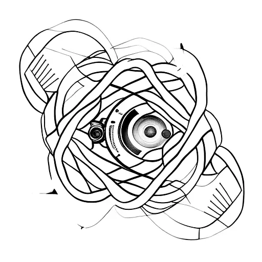 A minimalist tattoo of a film camera intertwined with a vinyl record tattoo design idea