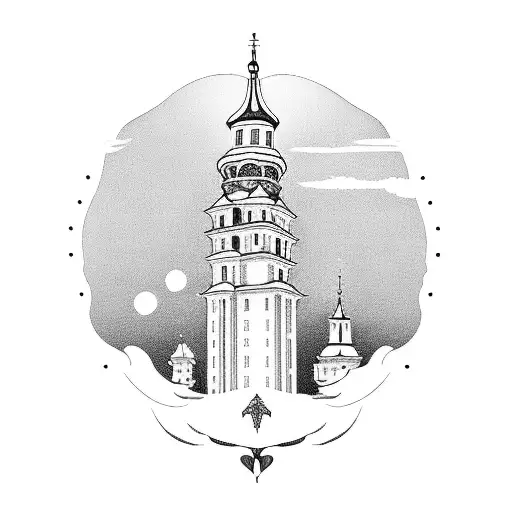 Białystok poland town hall tower in cuphead disney style tattoo design idea