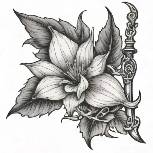 moonflower and dagger tattoo design idea