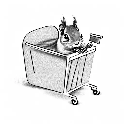 Squirrel pushing shopping cart tattoo design idea