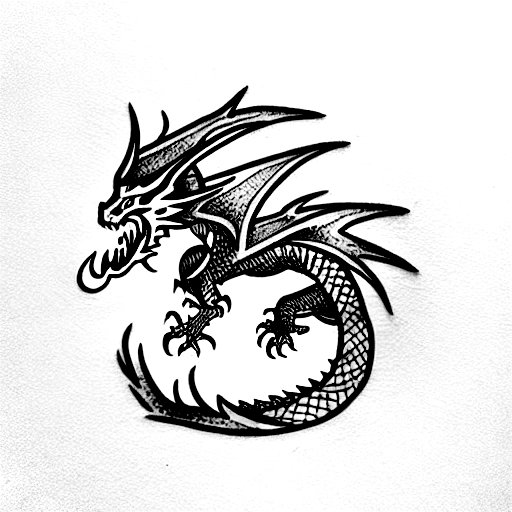 van gogh style dragon warrior  tattoo design idea
