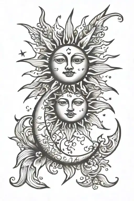 sun and moon tattoo design idea