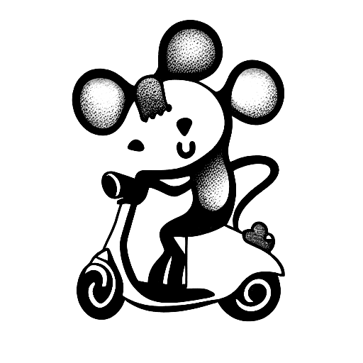 Cute mouse riding a scooter tattoo design idea