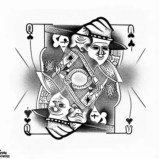 Playing card queen and playing card joker at a table playing poker tattoo design idea