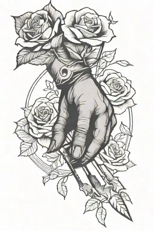 Hand Stabbing Another Hand With Knife, Rose tattoo design idea