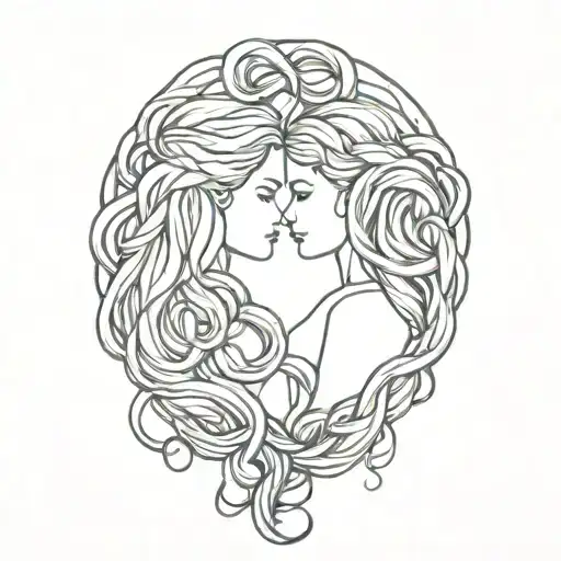 Gemini Sisters hair tangled together tattoo design idea