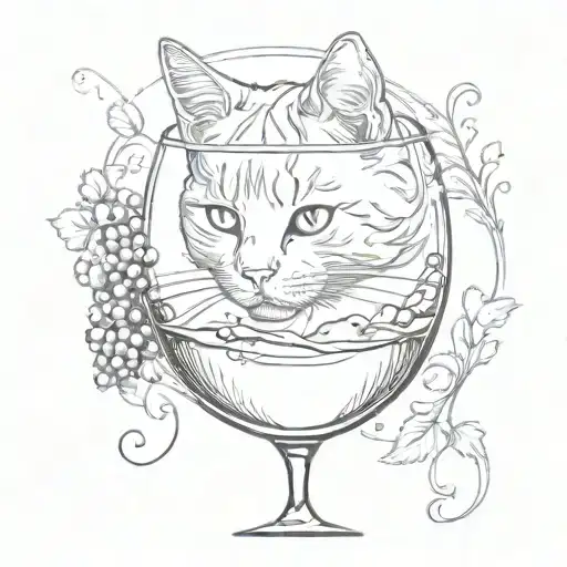 cat in a glass of wine  tattoo design idea