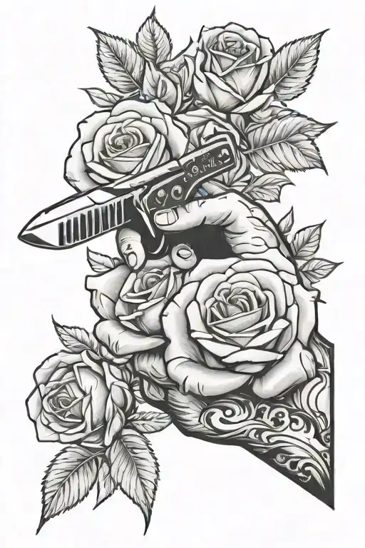 Hand Stabbing Another Hand With Knife, Roses tattoo design idea