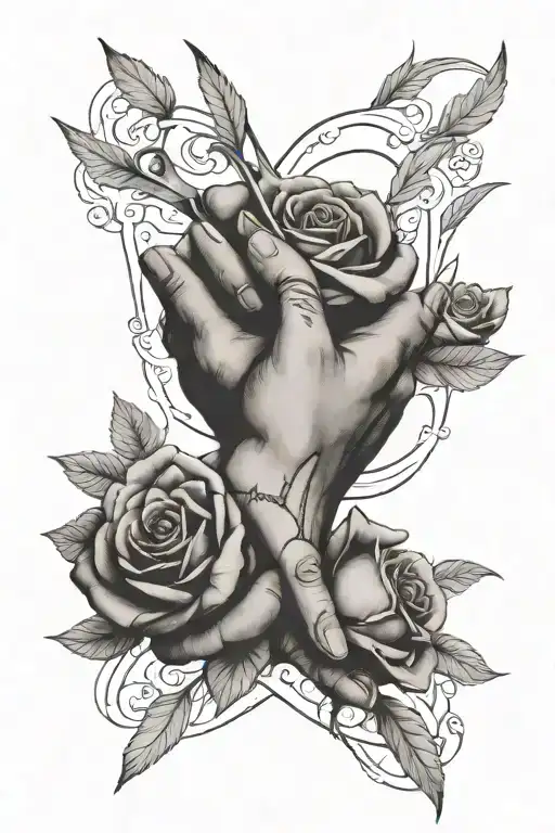 Hand Stabbing Another Hand With Knife, Rose tattoo design idea