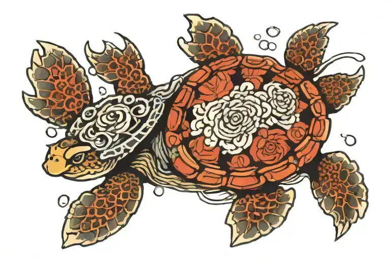 Turtle underwater shipwreck tattoo design idea