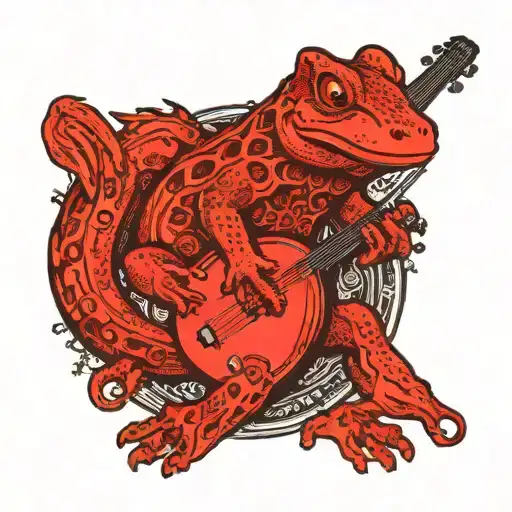Red salamander playing the banjo tattoo design idea