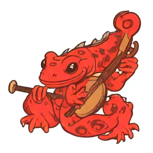 Red salamander playing the banjo tattoo design idea