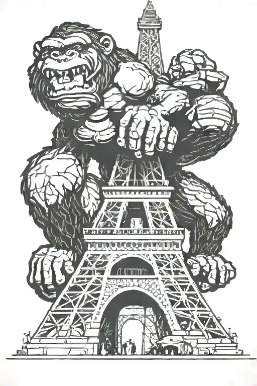 Kink kong climbing the eiffel tower tattoo design idea