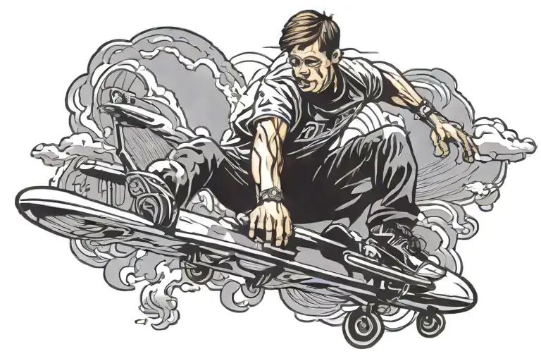 Tony Hawk jumping over a plane tattoo design idea