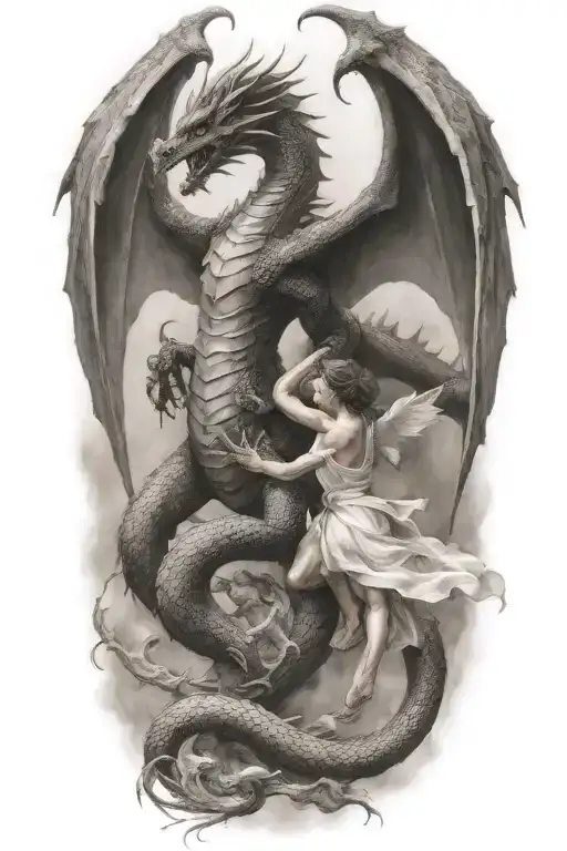 dragon fights with an angel tattoo design idea