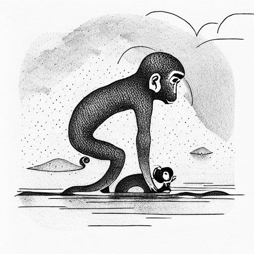 a monkey pulling a boy out of a lake tattoo design idea