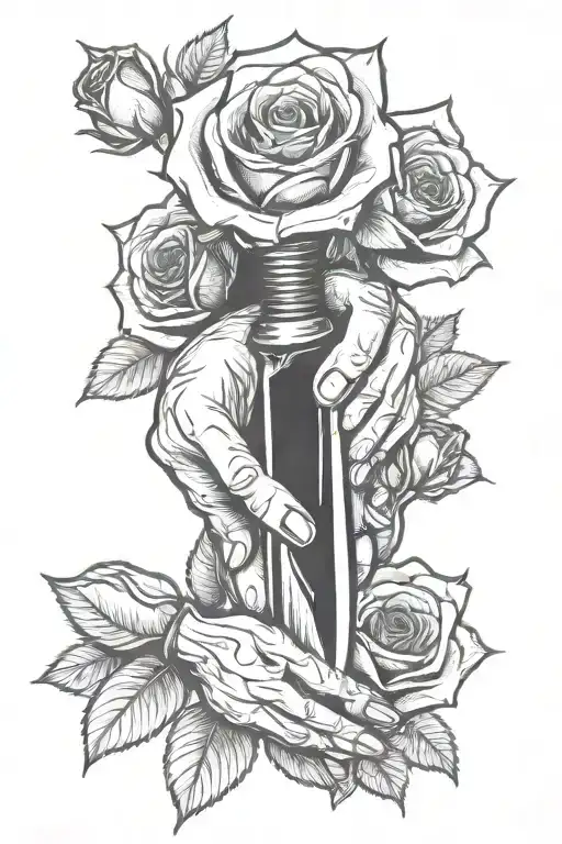 Hand Stabbing Another Hand With Knife And Roses tattoo design idea
