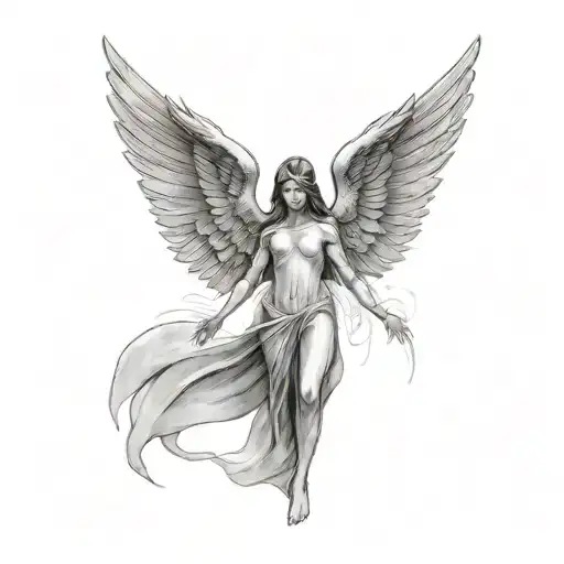female guardian angel with a blurred face tattoo design idea