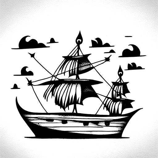 Old Dark Sinking Pirate Ship tattoo design idea