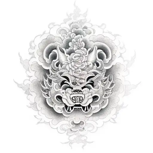 Japanese "Foo Dog" Tattoo Idea BlackInk AI