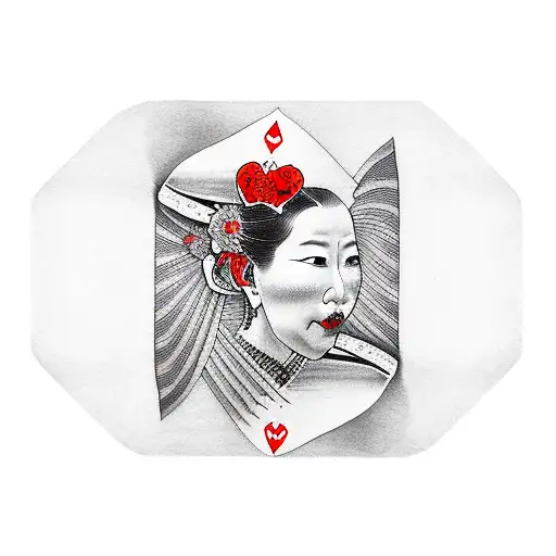 Japanese "Queen Of Hearts" Tattoo Idea - BlackInk AI