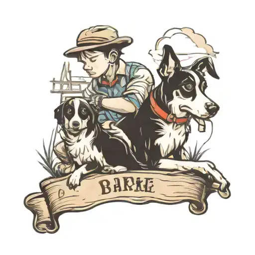 boy and his dog on his farm tattoo design idea