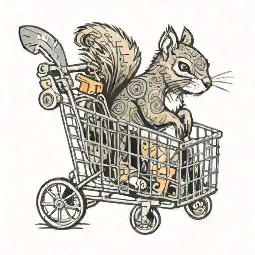 Squirrel in a shopping cart tattoo design idea