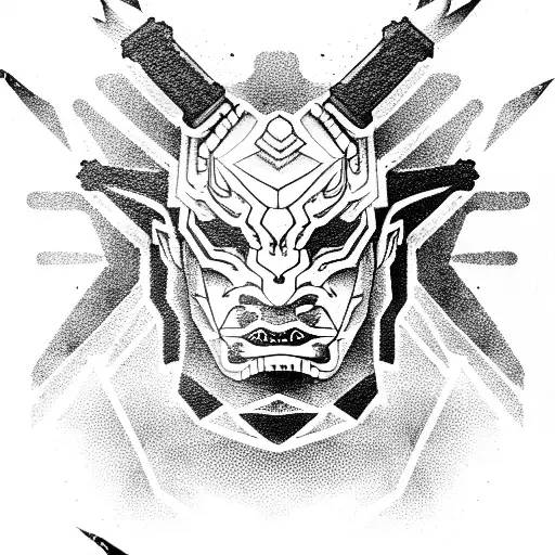 Cyberpunk Oni Mask tattoo design idea