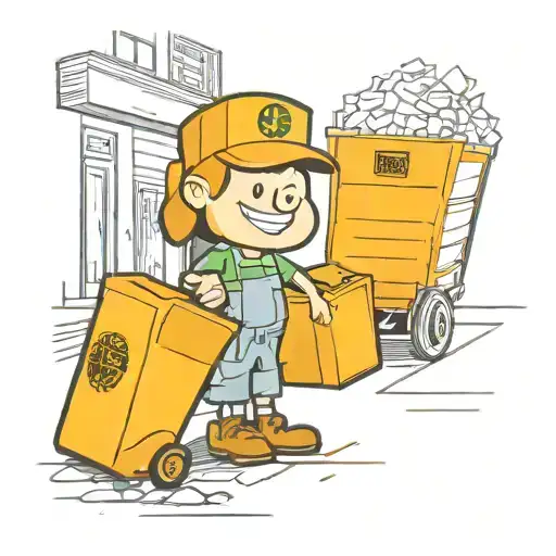 garbageman and pickup garbage in an alley, vector art, simple, icon tattoo design idea