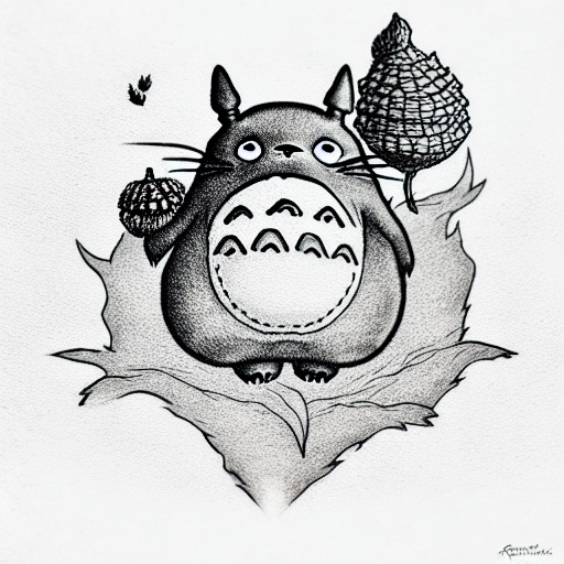 Totoro behind an acorn tattoo design idea