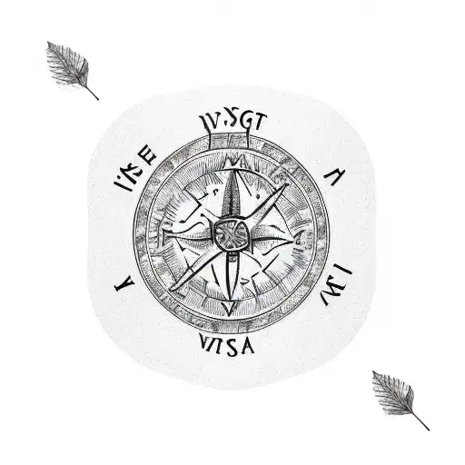 vegvisir compass hidden in the leaves of yggdrasil tree, paintbrush style linework tattoo design idea