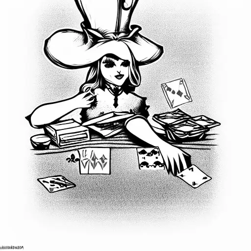 Alice in Wonderland Playing Cards siting at a poker table tattoo design idea