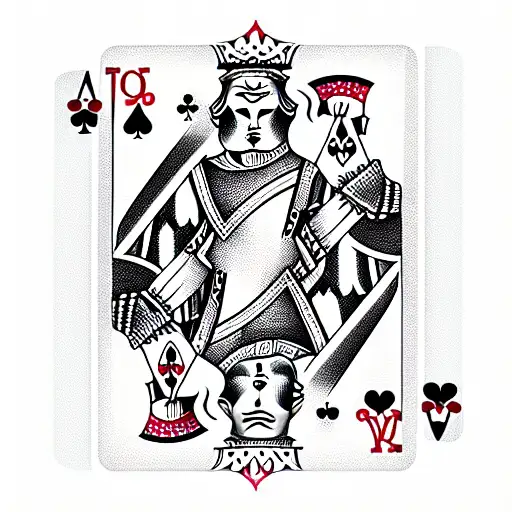 Playing card queen and playing card joker at a table playing poker tattoo design idea