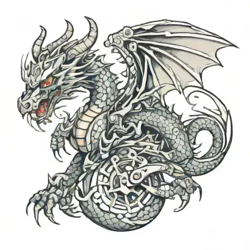 mechanical dragon tattoo design idea