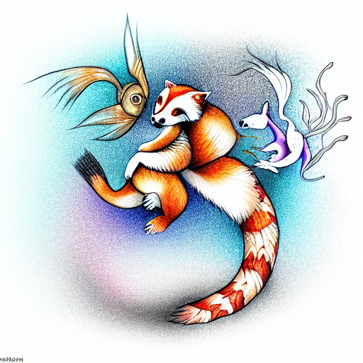 red panda and seadragon hugging tattoo design idea