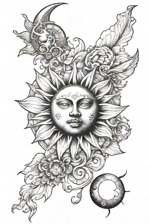 sun and moon tattoo design idea
