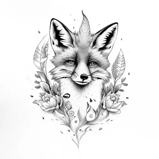 Top-Down Running Fox In Flowers tattoo design idea