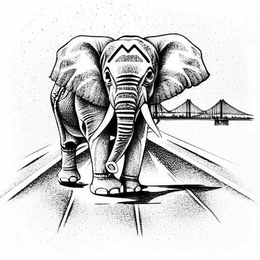 elephant on a skateboard with a golden gate bridge in the background tattoo design idea