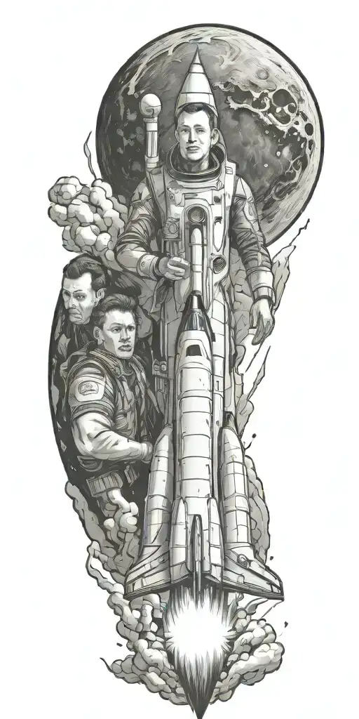 Elon Musk launching rocket tattoo design idea
